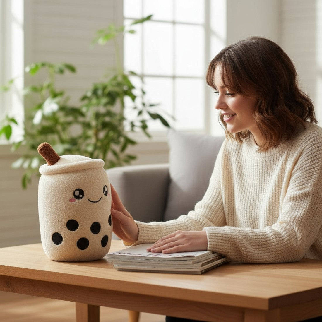 Peluche bubble tea texturée cocooning