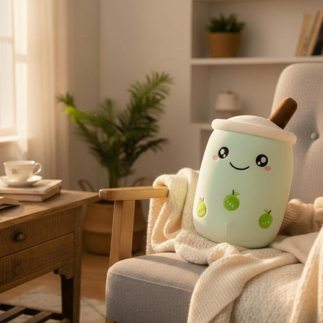 Peluche kawaii bubble milk tea pomme verte