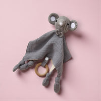 Doudou plat éléphant crocheté lange coton bicolore