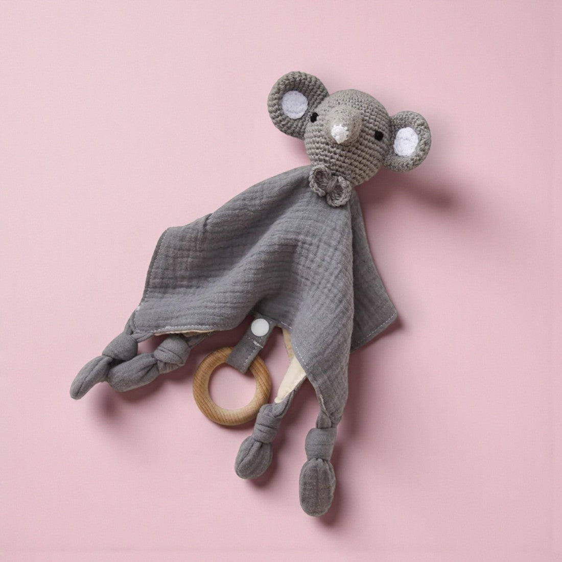 Doudou plat éléphant crocheté lange coton bicolore