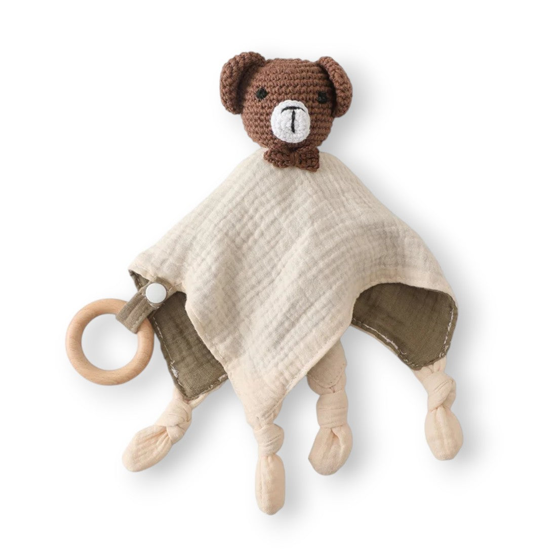 Doudou ours crocheté avec lange en coton bicolore