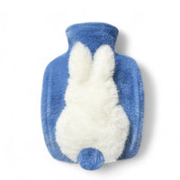 Bouillotte à eau en peluche douce avec petit lapin - coloris bleu, lapin blanc