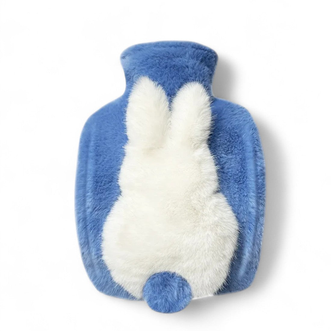 Bouillotte à eau en peluche douce avec petit lapin - coloris bleu, lapin blanc