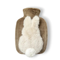Bouillotte à eau en peluche douce avec petit lapin - coloris marron, lapin crème