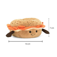 Peluche petit dej' kawaii bagel au saumon - vue de face, dimensions 14 × 7 cm