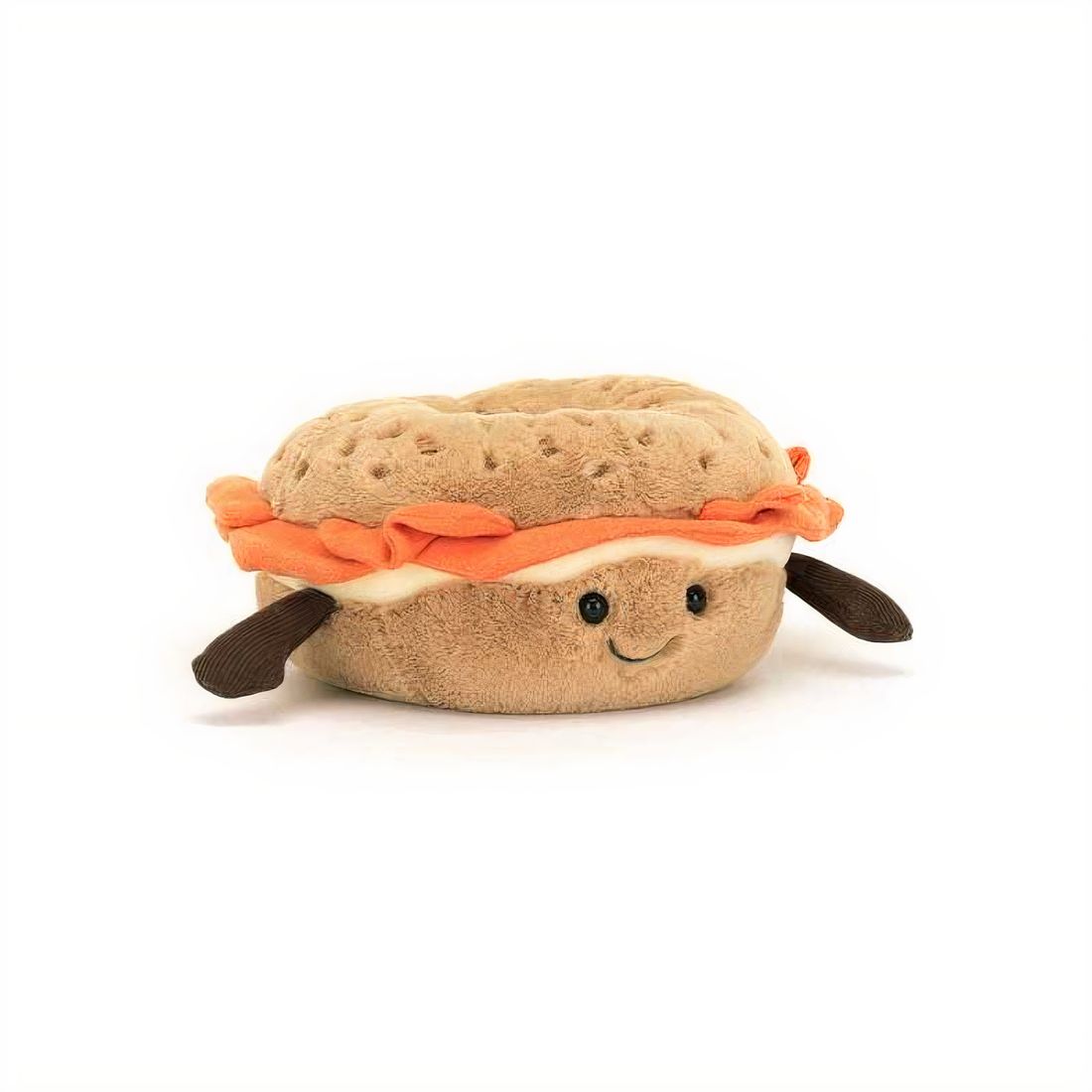 Peluche petit dej' kawaii bagel au saumon - vue de face sur fond blanc