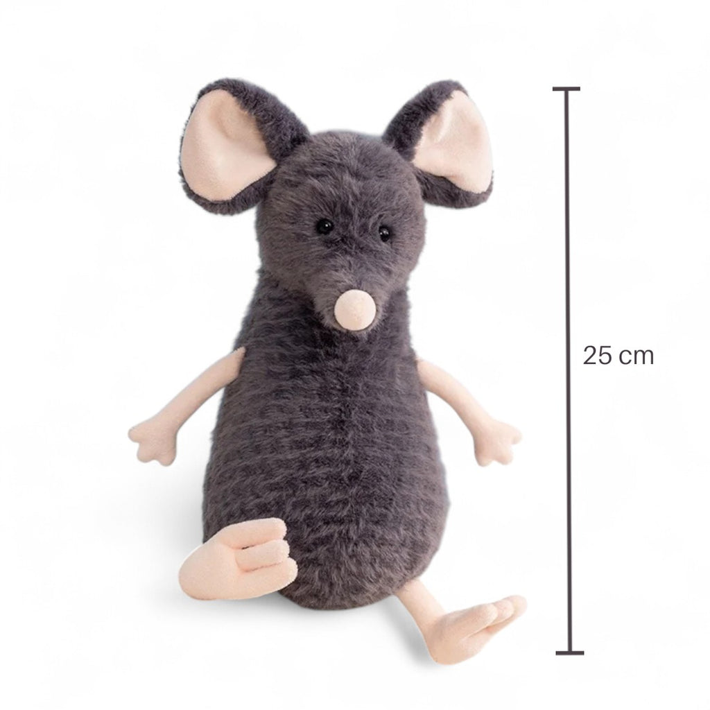 Peluche souris grise exploratrice - vue de face avec hauteur de 25 cm