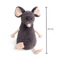 Peluche souris grise exploratrice - vue de face avec hauteur de 25 cm