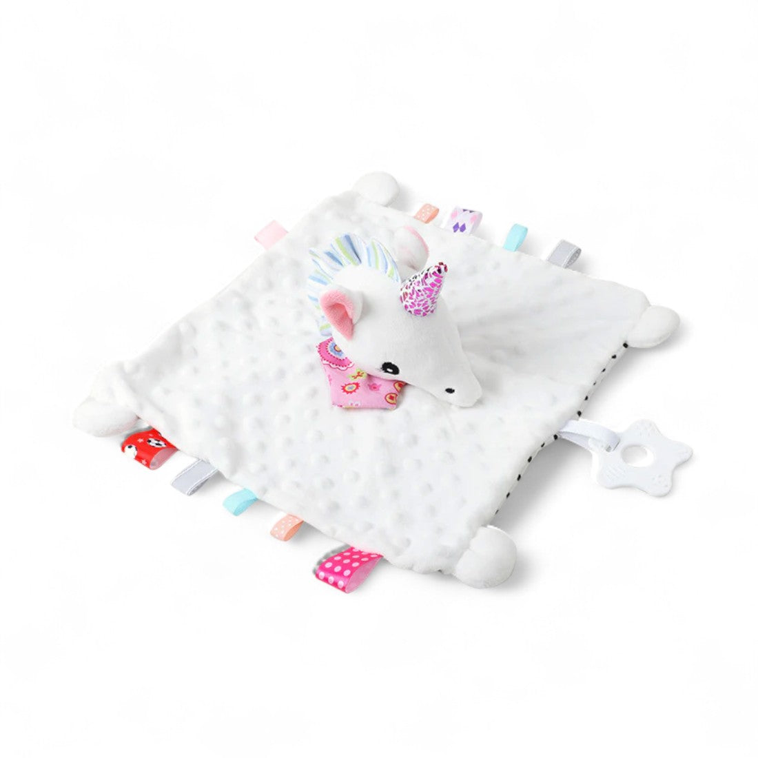 Doudou carré peluche licorne blanche pour bébé