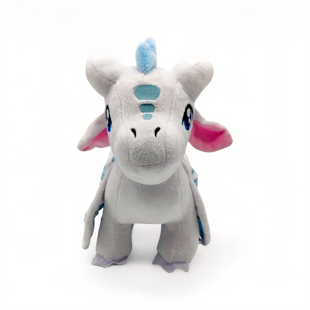 Peluche dragon féérique blanc céleste - vue de face, debout