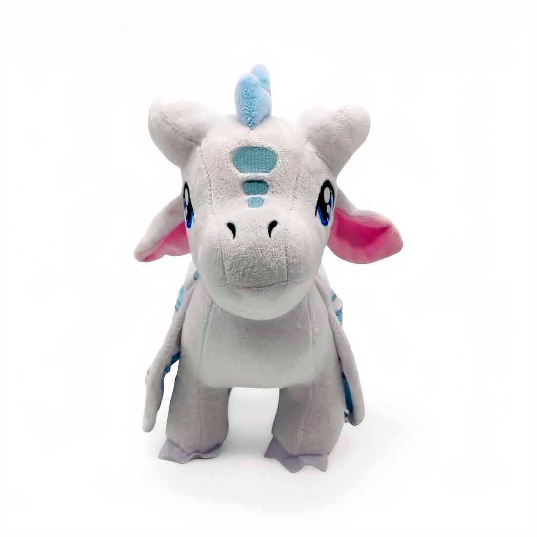 Peluche dragon féérique blanc céleste - vue de face, debout