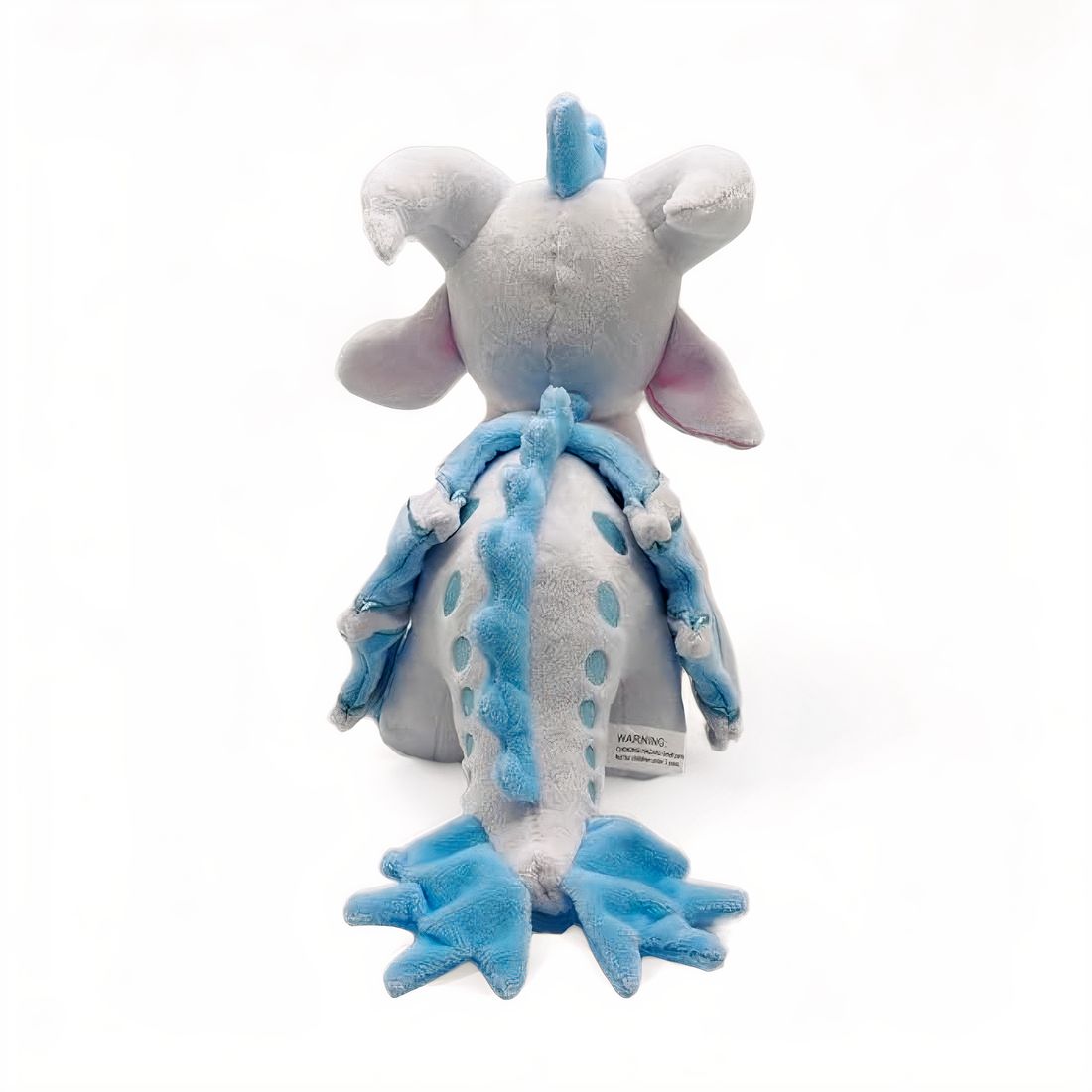 Peluche dragon féérique blanc céleste - vue de dos, crête et queue