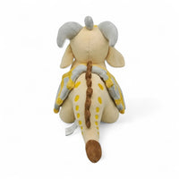 Peluche dragon féérique gris doré lumineux - vue de dos, crête et queue