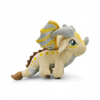 Peluche dragon féérique gris doré lumineux - vue de profil, ailes relevées