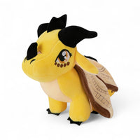 Peluche dragon féérique jaune solaire - vue de trois-quarts avant, debout