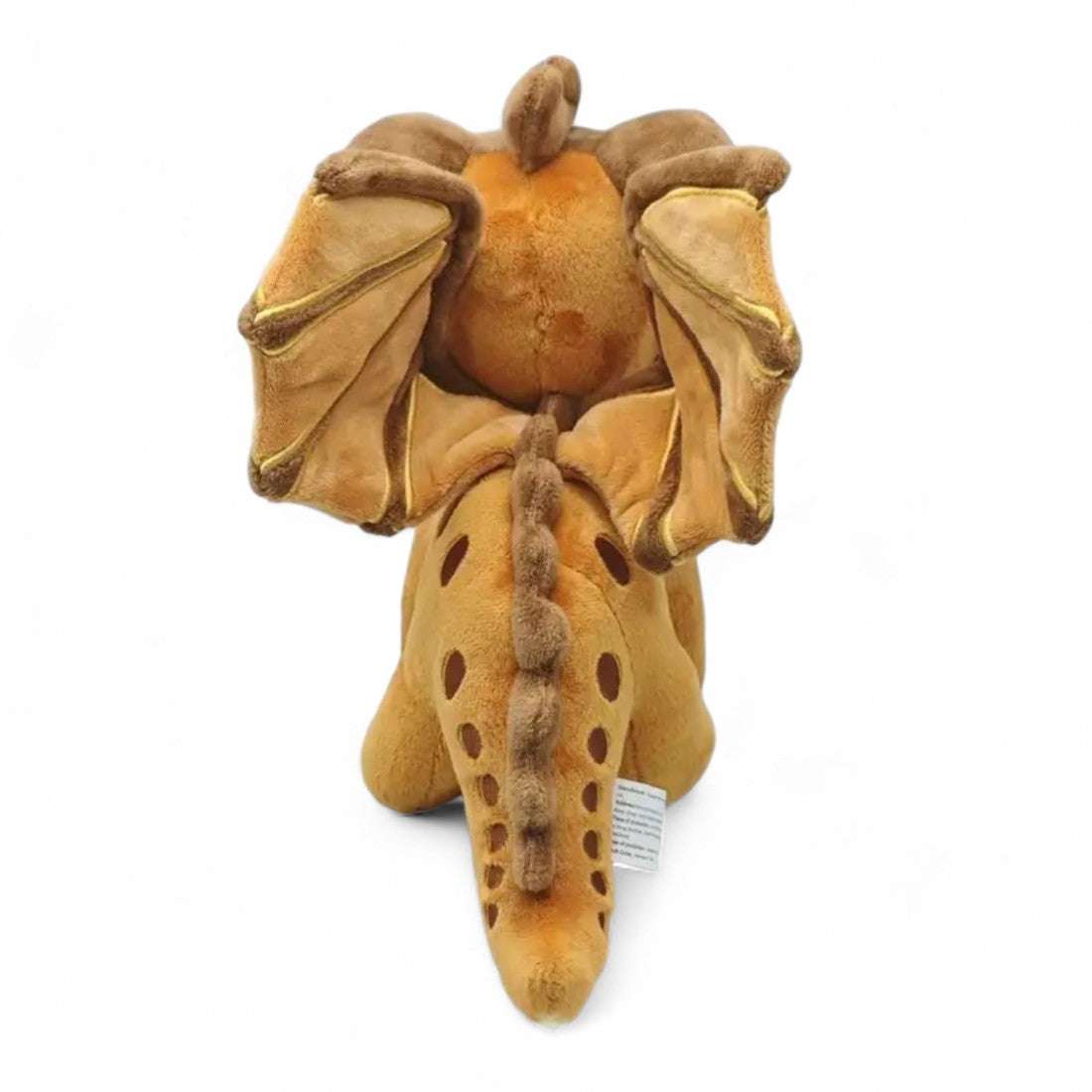 Peluche dragon féérique marron caramel - vue de dos, ailes déployées