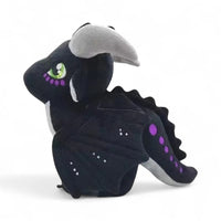 Peluche dragon féérique noir crépuscule - vue de profil, aile repliée