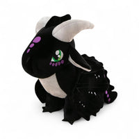 Peluche dragon féérique noir crépuscule - vue de trois-quarts, en position assise