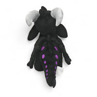 Peluche dragon féérique noir crépuscule - vue de dos, crête et queue