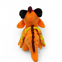 Peluche dragon féérique orange flamboyant - vue de dos, crête et queue