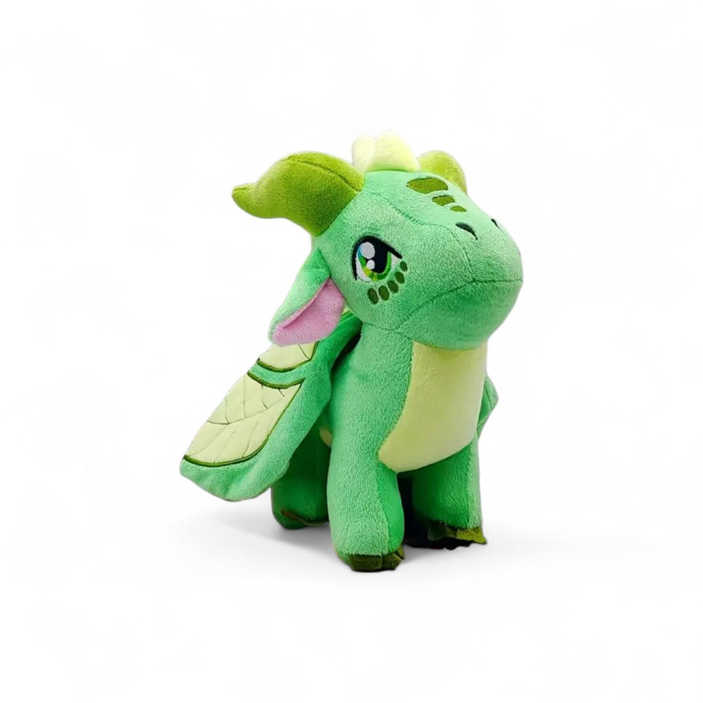 Peluche dragon féérique vert doux - vue de trois-quarts avant, debout