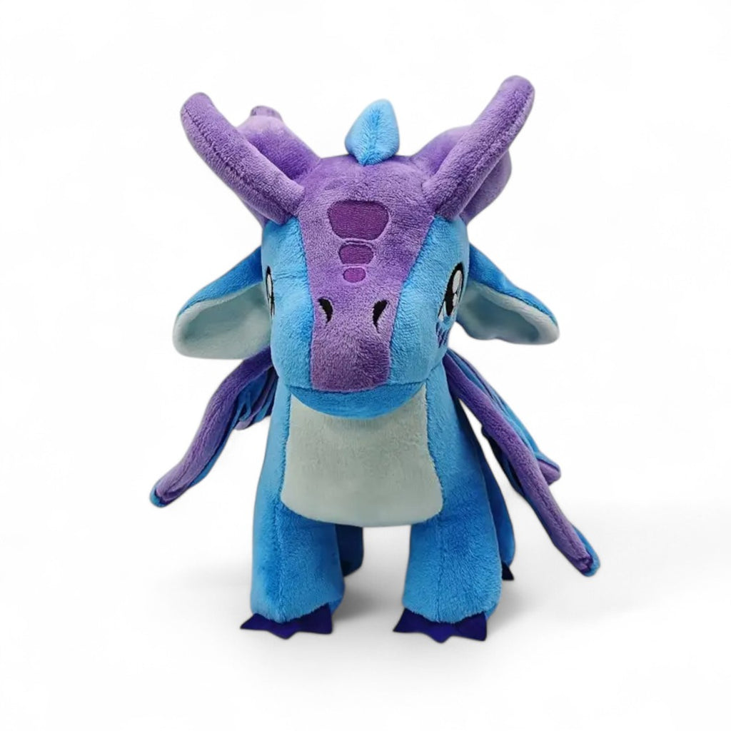 Peluche dragon féérique violet éclatant - vue de face, debout