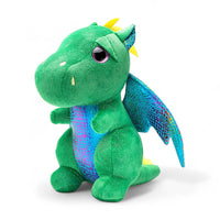 Peluche dragon mignon éclat magique - modèle vert vu de trois-quarts