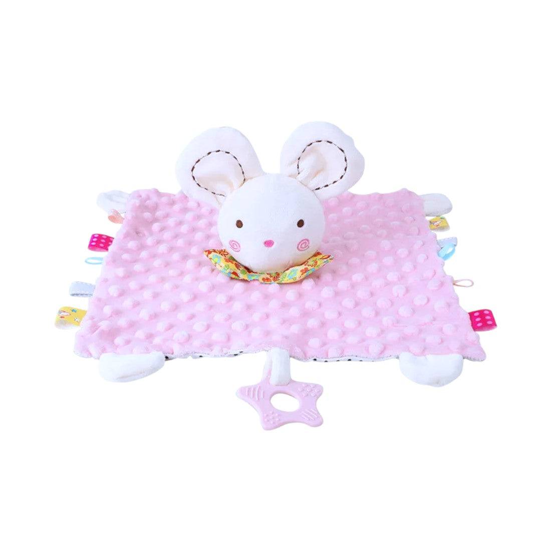 Doudou carré tête peluche souris rose pastel