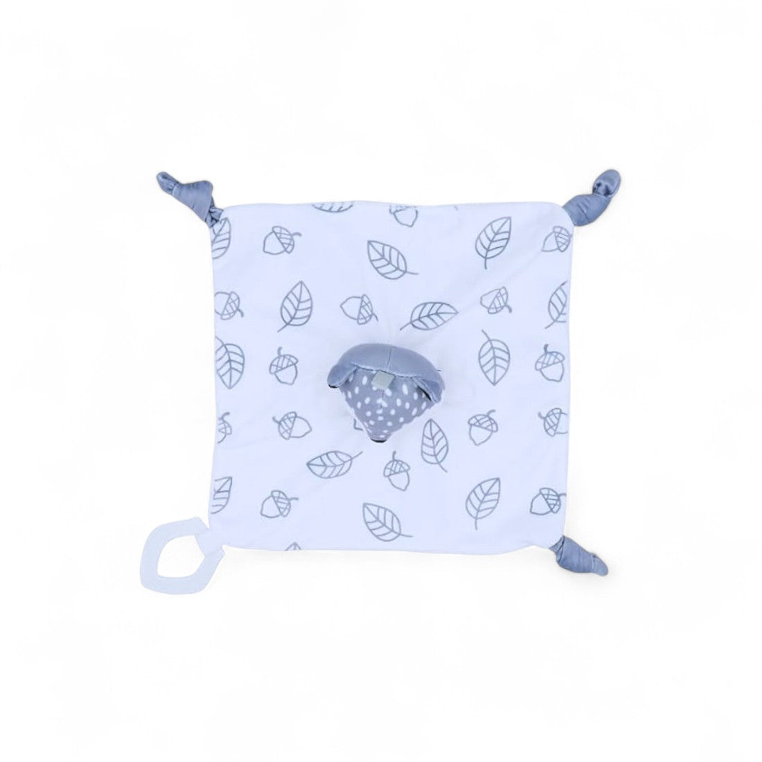 Doudou plat renard gris motifs feuilles pour bébé