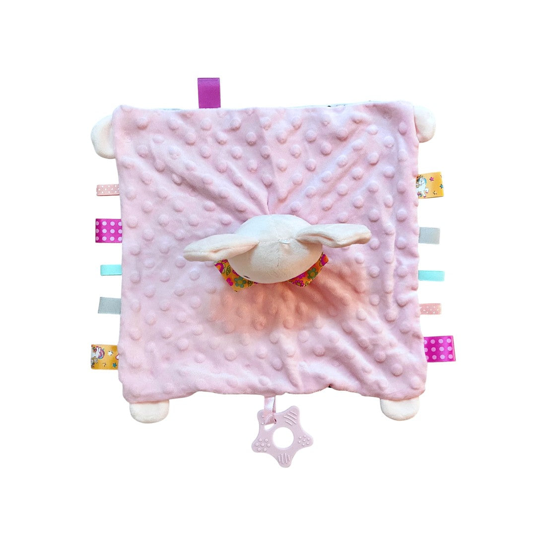 Doudou carré tête peluche souris rose pastel