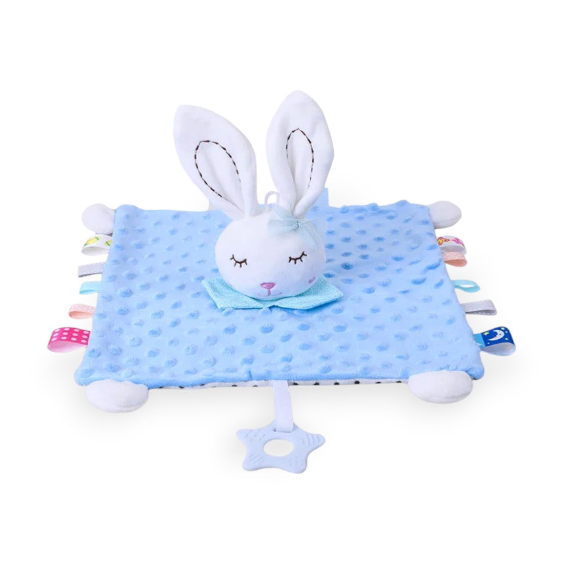 Doudou sensoriel carré lapin minky oreilles longues