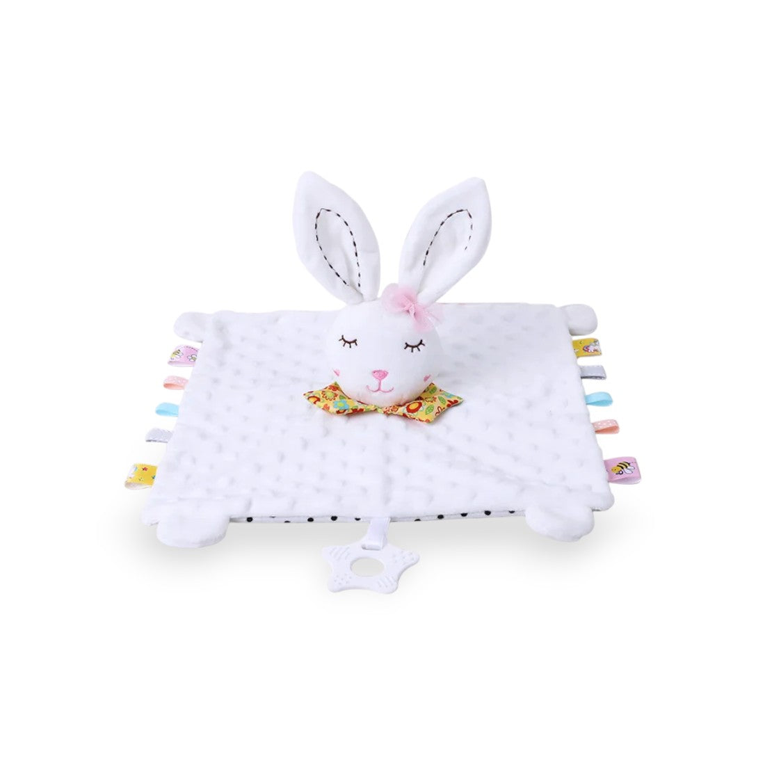 Doudou sensoriel carré lapin minky oreilles longues