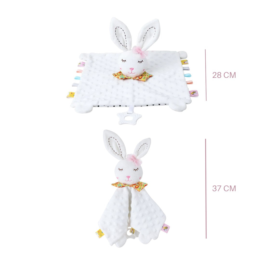 Doudou sensoriel carré lapin minky oreilles longues