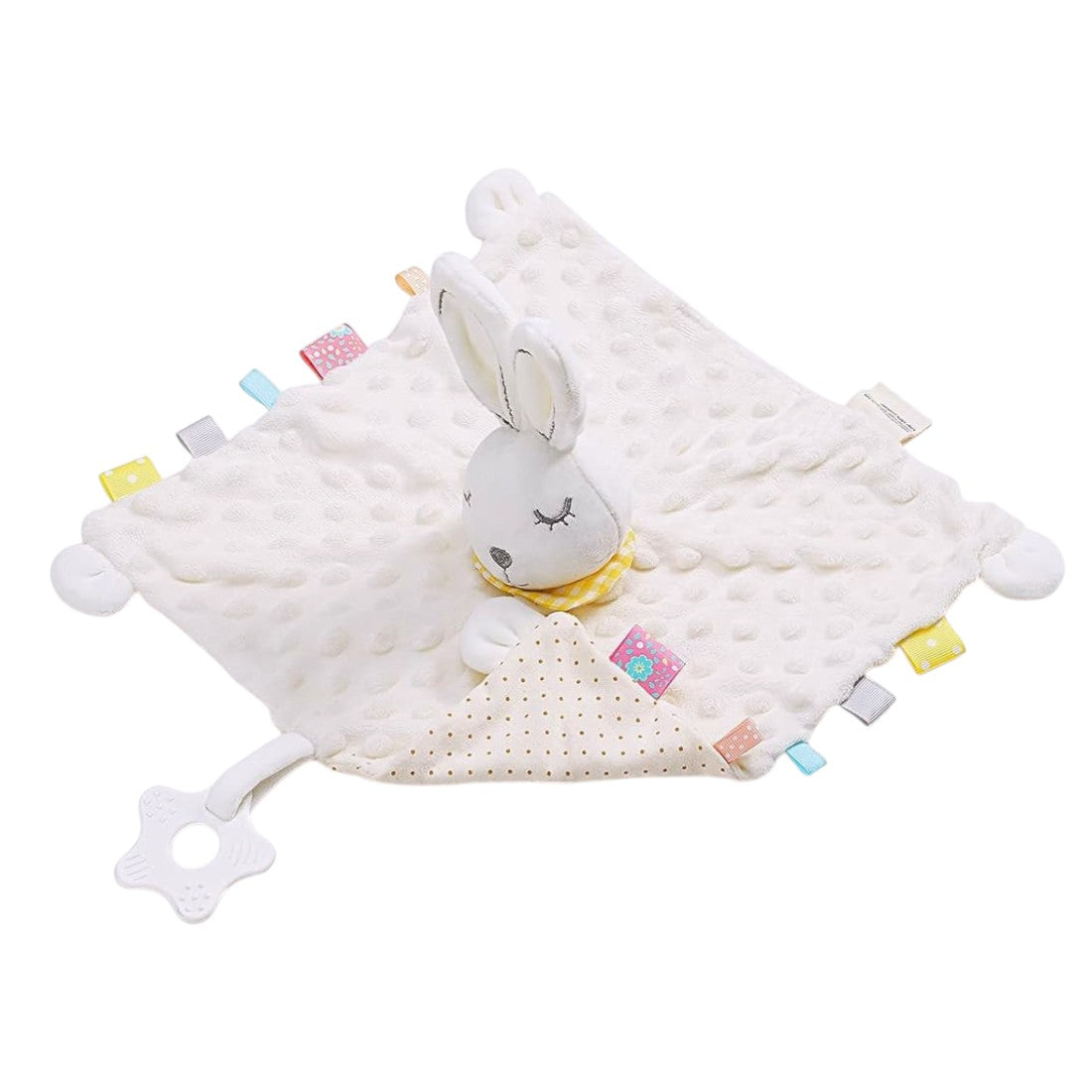 Doudou sensoriel carré lapin minky oreilles longues