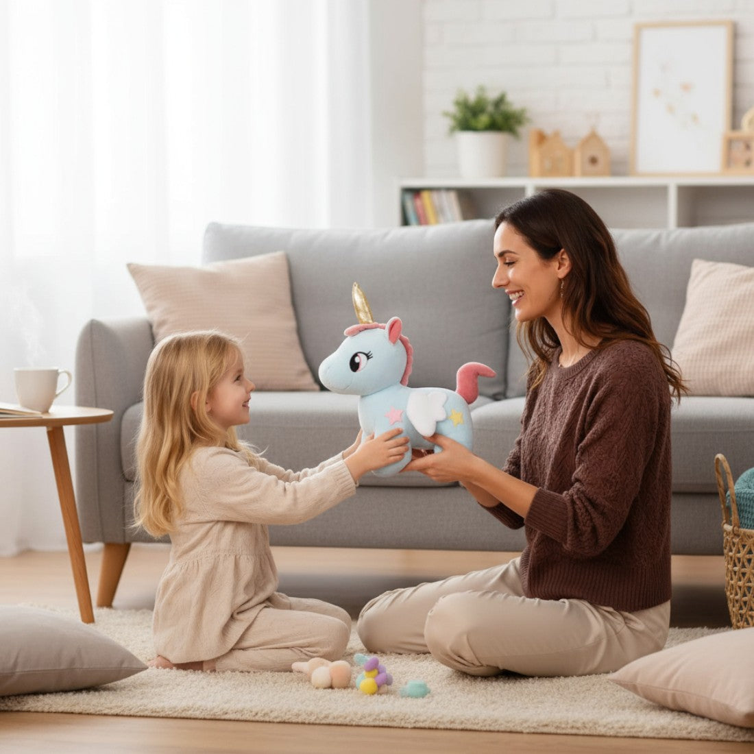 Licorne en peluche mignonne avec étoiles et ailes magiques