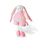Peluche lapin rose à salopette à pois et col rayé