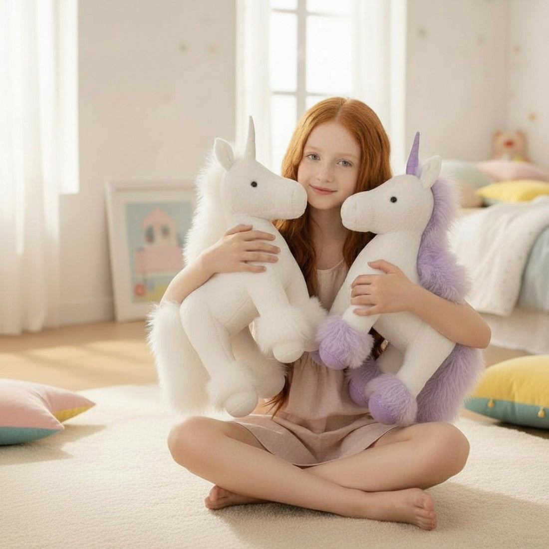 Licorne en peluche debout à crinière colorée