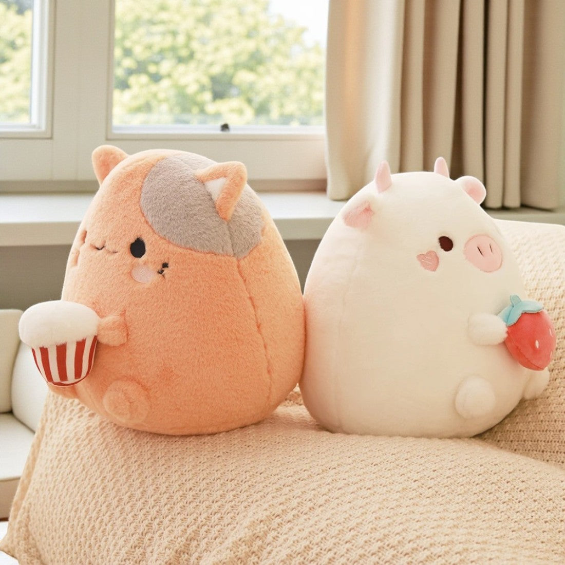 Coussin peluche type Squishmallow cochon blanc
