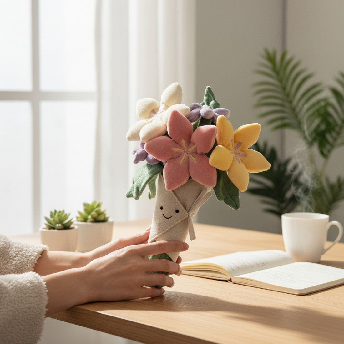 Peluche bouquet fleurs multicolores kawaii