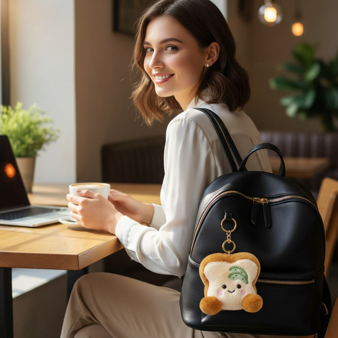 Porte-clé toast kawaii en peluche