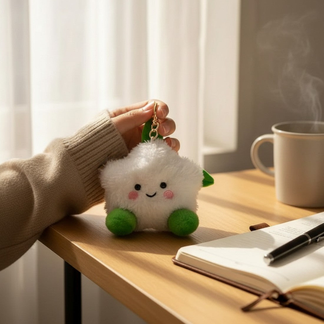 Porte-clés peluche chou blanc kawaii