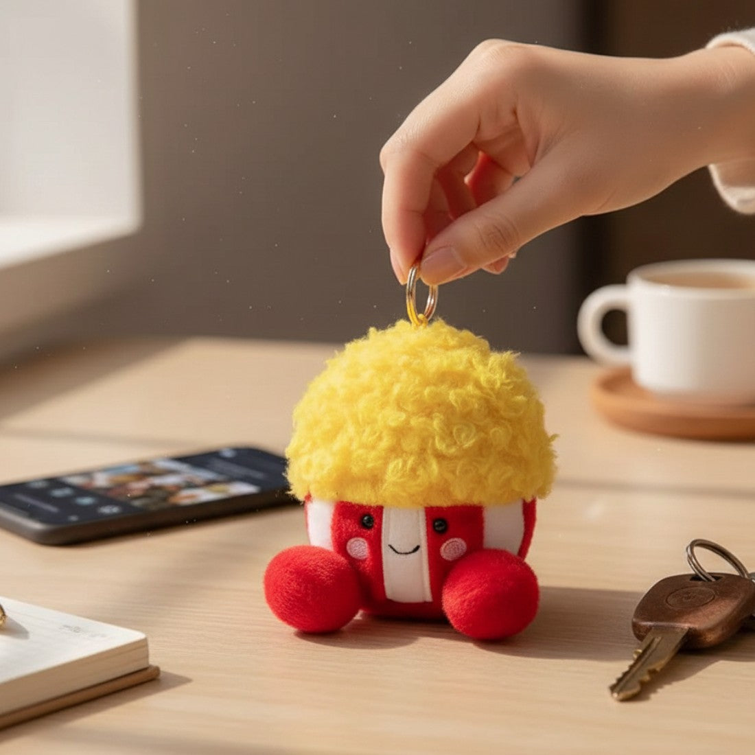 Porte-clés peluche pop corn kawaii