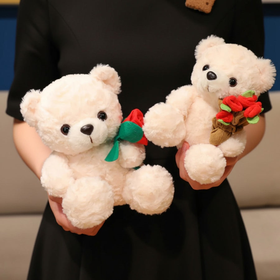 Peluche ours romantique avec bouquet de fleurs