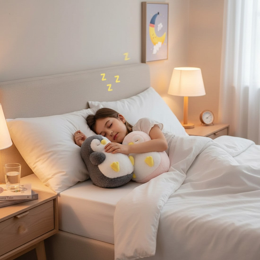 Peluche pingouin moelleux endormi