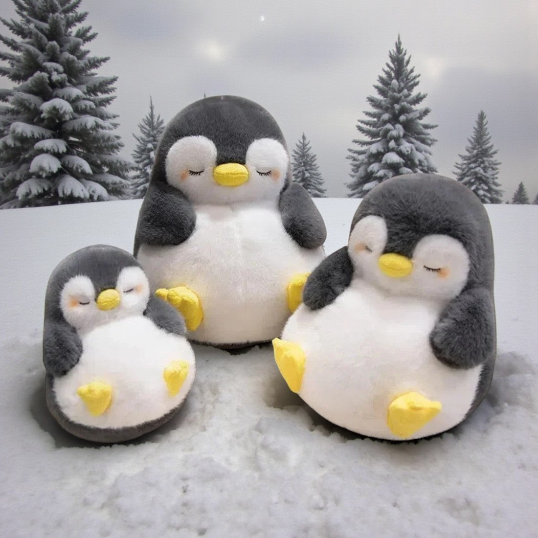 Peluche pingouin moelleux endormi