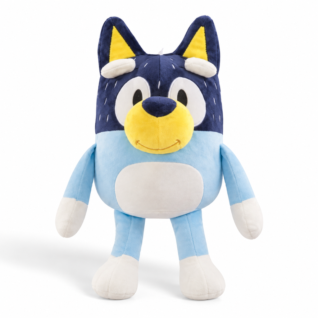 Peluche Bluey – Bandit tout doux - vue de face sur fond blanc