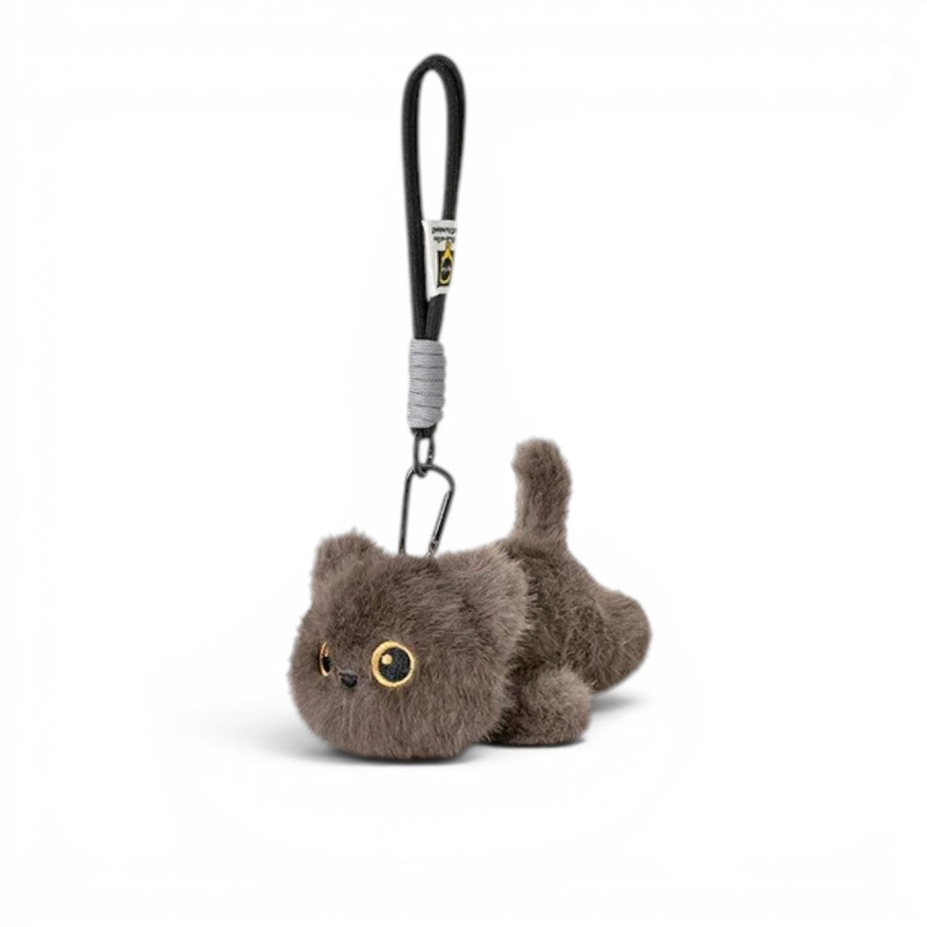 Peluche petit chat trop craquant - coloris gris foncé avec dragonne et mousqueton