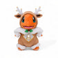 Peluche Pokémon Salamèche déguisé en renne de Noël avec clochette dorée et capuche à bois, sur fond blanc.
