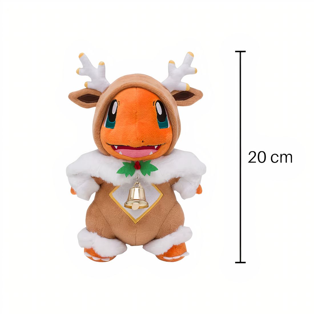 Peluche Pokémon – Salamèche en costume de renne de Noël - vue de face avec mesure de 20 cm