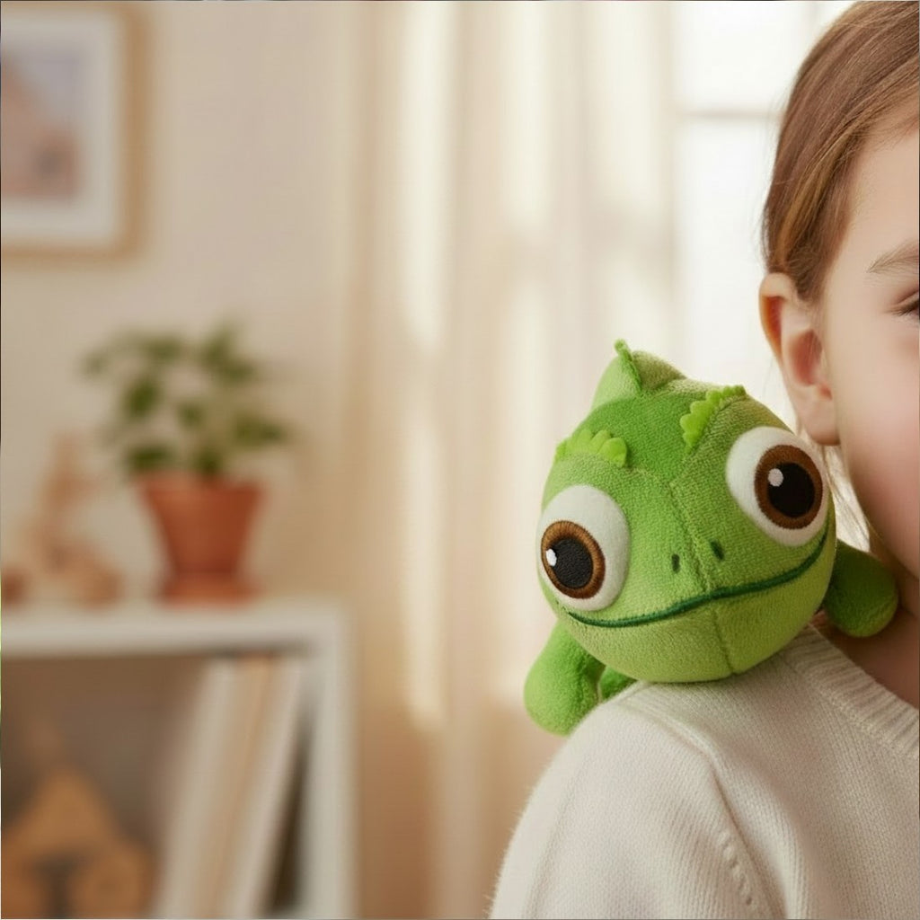 Mini peluche Pascal avec aimant - posée sur l'épaule d'un enfant